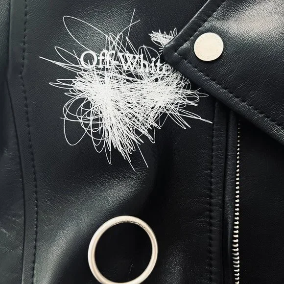 BRAND NEW Off-White c/o Virgil Abloh Arrows-Motif Biker Jacket (BLACK Leather)